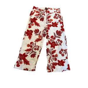 Women's LOFT Petite Wide Leg Pants SP White Red Floral Cropped